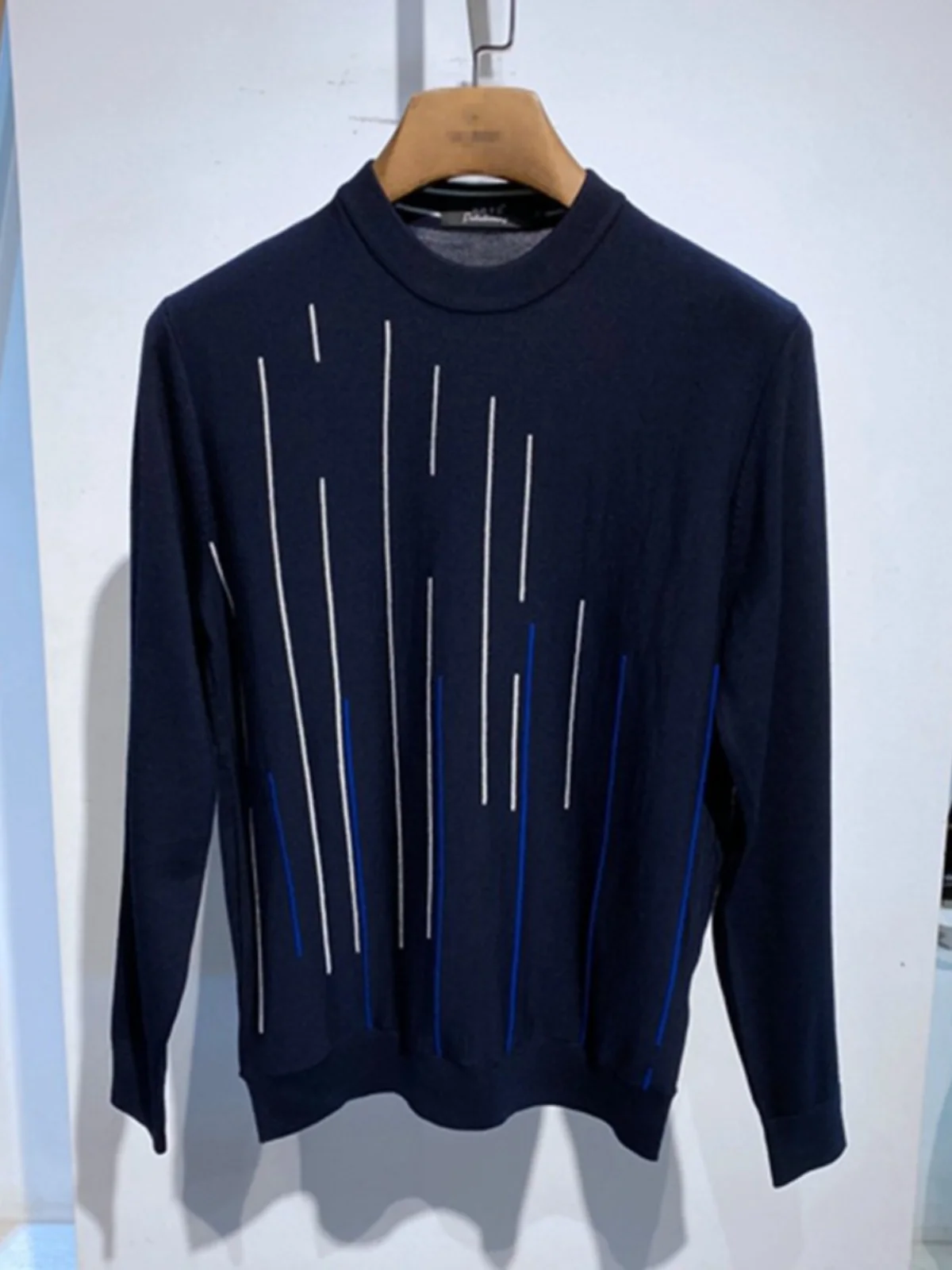 

Весенне-осенний шерстяной свитер Long Sve round Ne, мужской полосатый цвет Blo Faionable, универсальный мягкий Camere Kni...