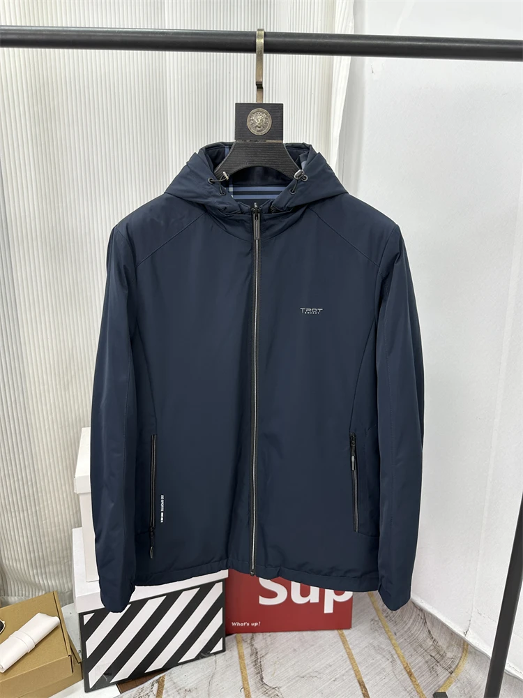 

Double-Sided Wear Woolen Cotton Jaet for Men Detachable Hood Warm Casual Outerwear Stand Fit Long Sve Zipper Closure