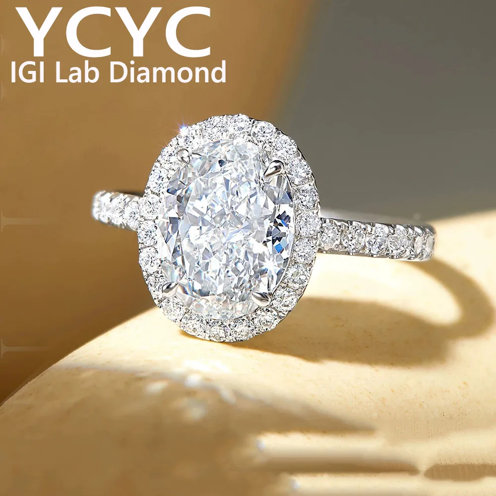 3CT Oval Cut IGI Certified CVD HPHT Lab Grown Diamond DEF VS-VVS Halo Ring 14kt White Gold Fine Jewelry For Women