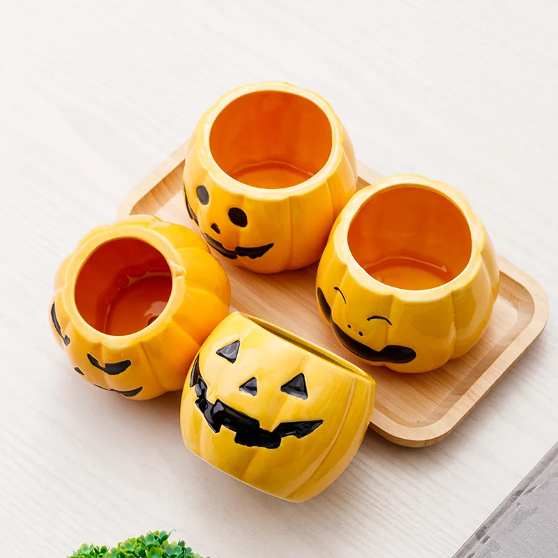 Halloween Pumpkin Planter Ceramic Succulent Plant Pot Jack O Lantern Flower Pot Cute Spooky Tabletop Fall Home Decor