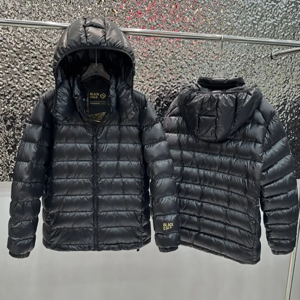 Short Hood 90% White Duck Down Black Glossy Coat New Winter Warm Lightweight Puffer Jacket for Women with Oversized Down Jacket