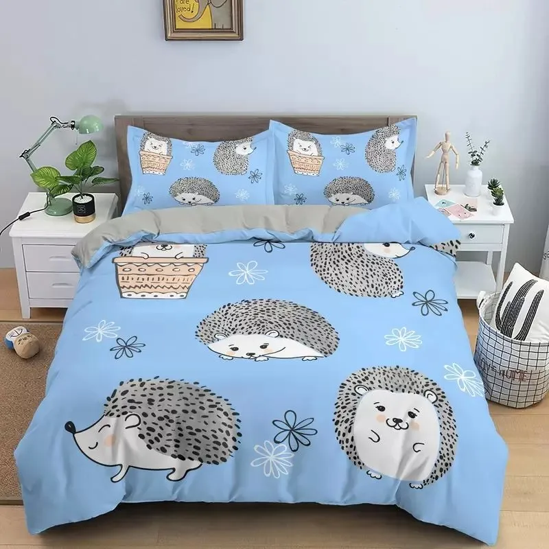 

Hedgehog Duvet Cover Set 3D Cartoon Hedgehog Flower 2/3PCS Bedding Set Kids Boys Girls Animal Queen Size Quilt Cover