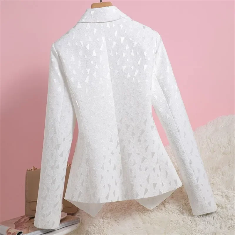 Chaqueta de traje ajustada para mujer, Blazer de Jacquard con diamantes, prendas de vestir de primavera y otoño, ropa blanca Simple para oficina