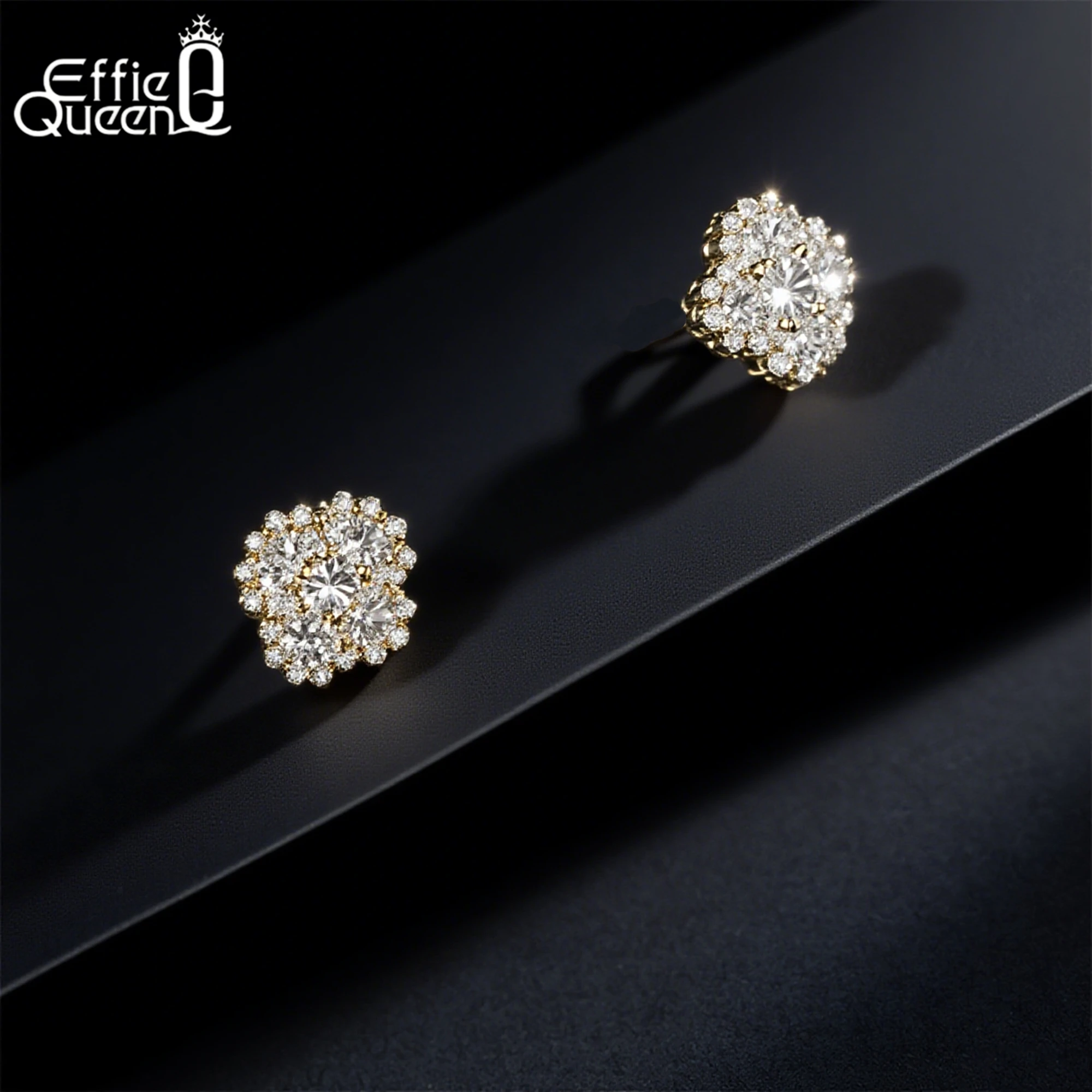 

EFFIE QUEEN 2025 Trend Earrings 14K Gold Graceful 925 Sterling Silver Open Ring Featuring Stunning Round-Cut Zirconia Gift LZE57