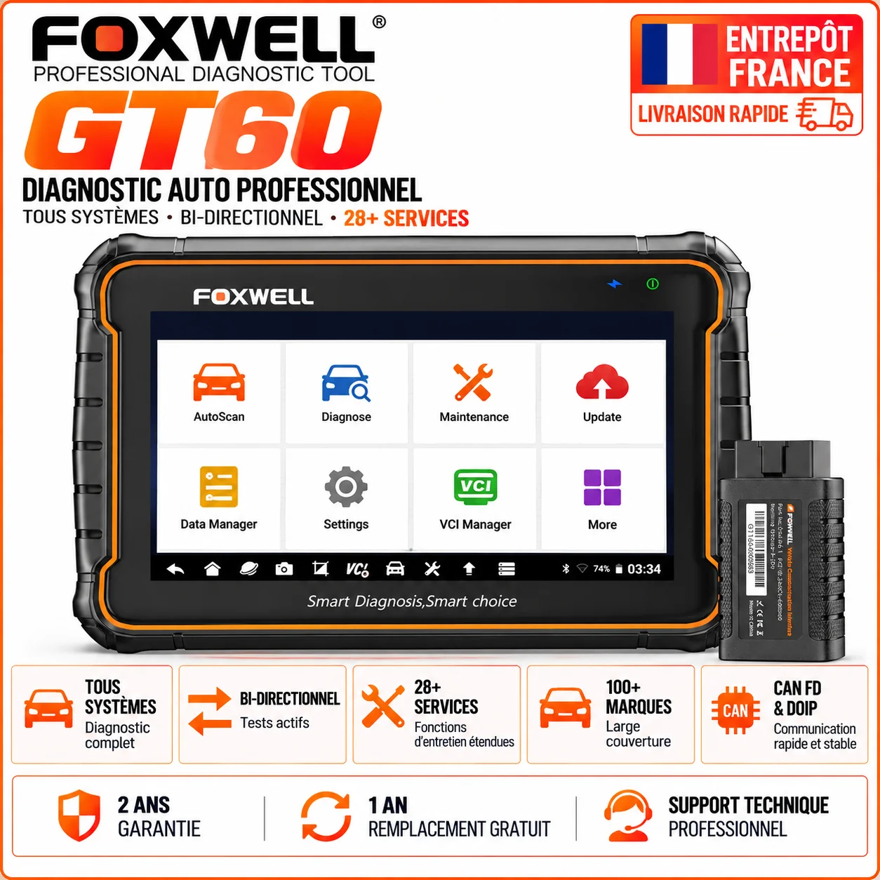 Scanner OBD2 FOXWELL Strumento Diagnostico Automobilistico Bidirezionale Strumento di Scansione per Tutti i Sistemi 28+ Servizi di Reset Test Attivo CAN-FD DoIP AutoVIN Lettore di Codici Auto