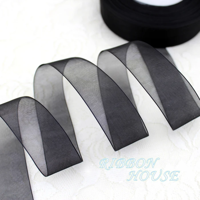 (50 yards/roll) 1\'\'(25mm) black organza ribbons gift wrapping decoration ribbons Wholesale