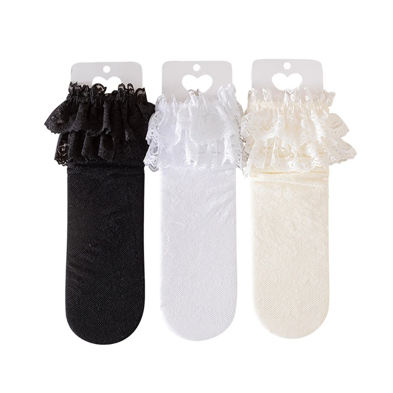 

Breathable Lace Trim Fruit Socks for Girl School Kid Kneehigh Socks Stretchy Socks for Outdoor Spring Socks