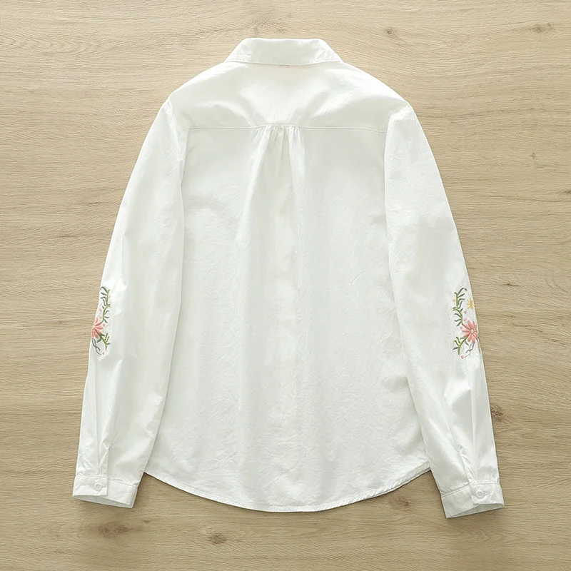 Cotton Blouse White Shirt Women Blusas Mujer De Moda OL Style Tops Casual Ladies Long Sleeve Shirts and Blouses with Embroider