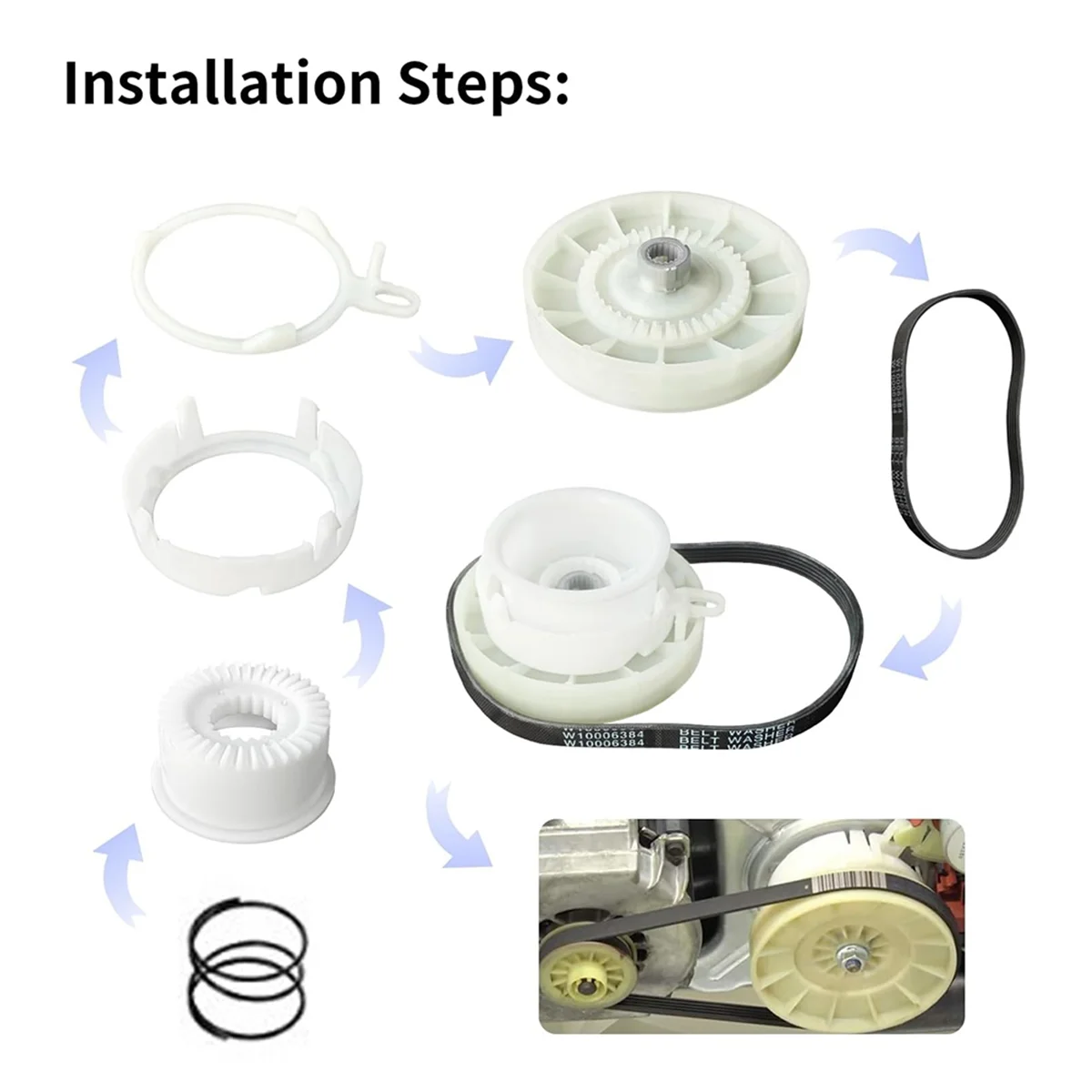 M17K W10721967 Washer Pulley Clutch Kit, W10006384 Washer Drive Belt Replacement Kit Compatible for Whirlpool Kenmore Maytag