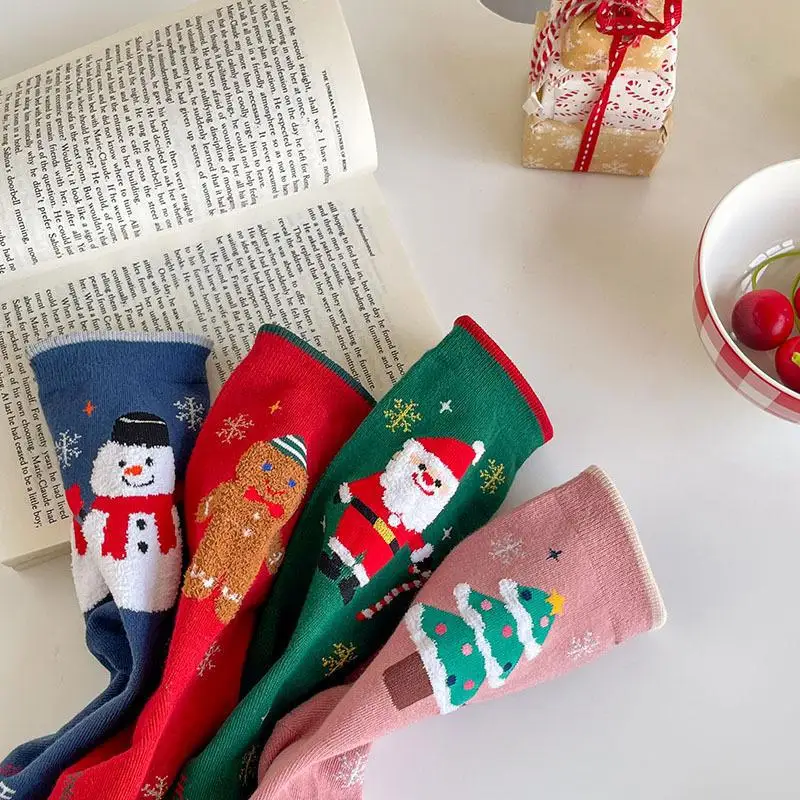 Christmas Socks Autumn and Winter Snowman Santa Claus Cartoon Medium Tube Socks Japanese Kawaii Cute Socks Women New Year Gifts