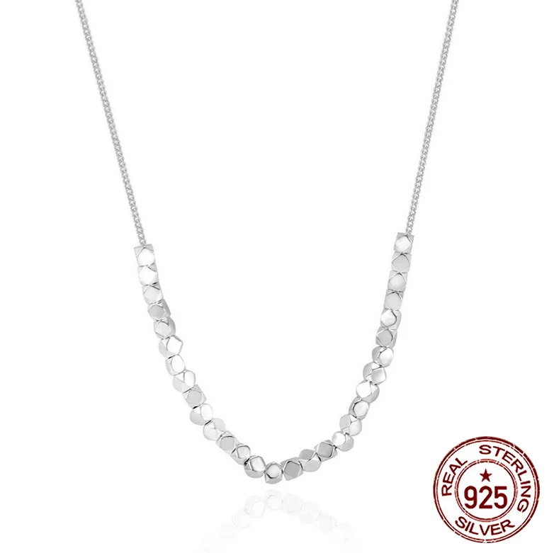 

S925 sterling silver necklace with retro niche design, a few taels of broken silver diamond square pendant jewelry