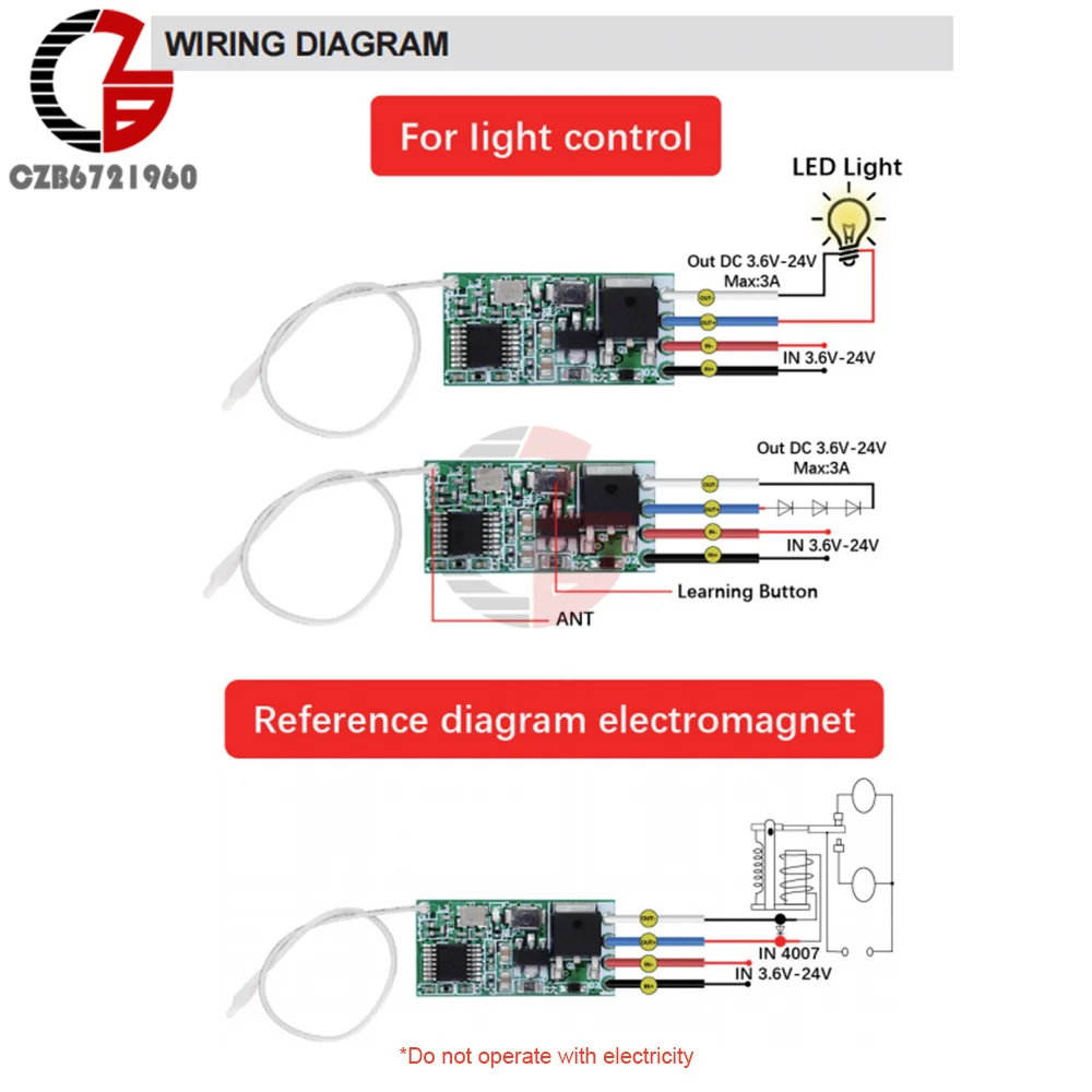 433mhz DC 3.6V 5V 9V 12V 24V 1CH Relay Wireless RF Remote Control Switch LED Lamp Controller Micro Receiver Transmitter +Antenna