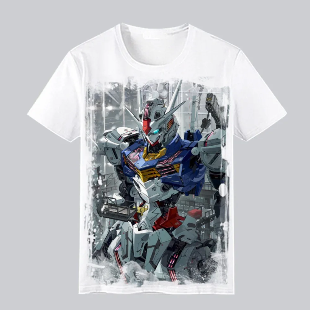 Anime gundam camiseta masculina feminina algodão manga curta solto ajuste streetwear conforto mecha robô impressão gráfica casual wear ​