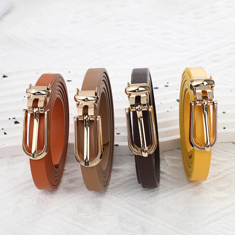 Women Faux Leather Belts Candy Color Thin Skinny Waistband Adjustable Belt Women Dress Strap Alloy Pin Buckle Decorative Strap