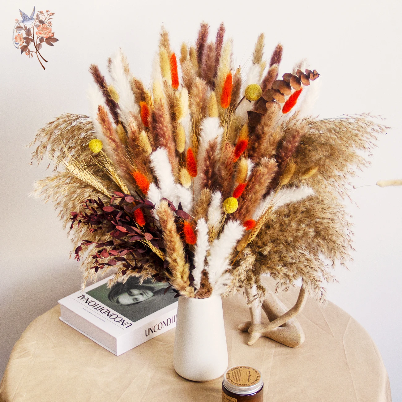 

Natural Dried Flowers Decoration Boho Home Accessories Orange Real Touch Baby Breath Bouquets Autumn Wedding Table Arrangements