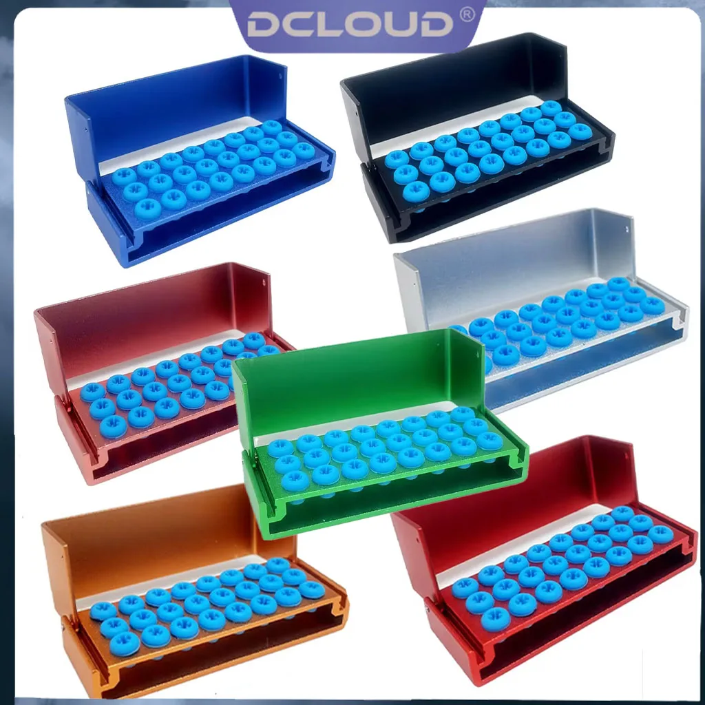 DCLOUD 24Holes Dental Burs Holder Silicone Block Case for High Speed Burs/ Low Speed Burs Dentist Autoclavable Bur Organizer Box