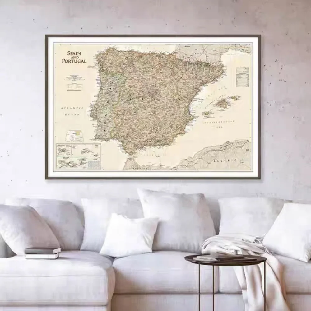 Wandkunst-Poster mit Karte von Portugal und Spanien, Heimdekoration, Drucke auf hochwertiger Baumwoll-Leinwand für die Wand, Geschenk für Reisende – Detail 1