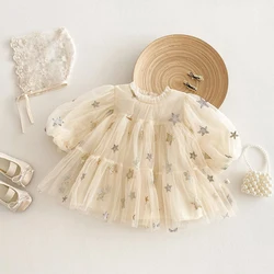 2026 Spring New Girls Dresses Star Mesh Dress For Girls Girls Casual Dresses Fashion Girls Clothing