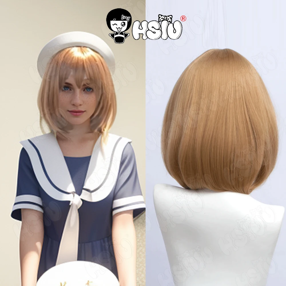 Cosplay Wig Fiber Synthetic Wig HSIU Short Bob Wig Straight Hair Golden Pink Red Blue Purple for Women 35cm 23 Color Wig+Wig Cap