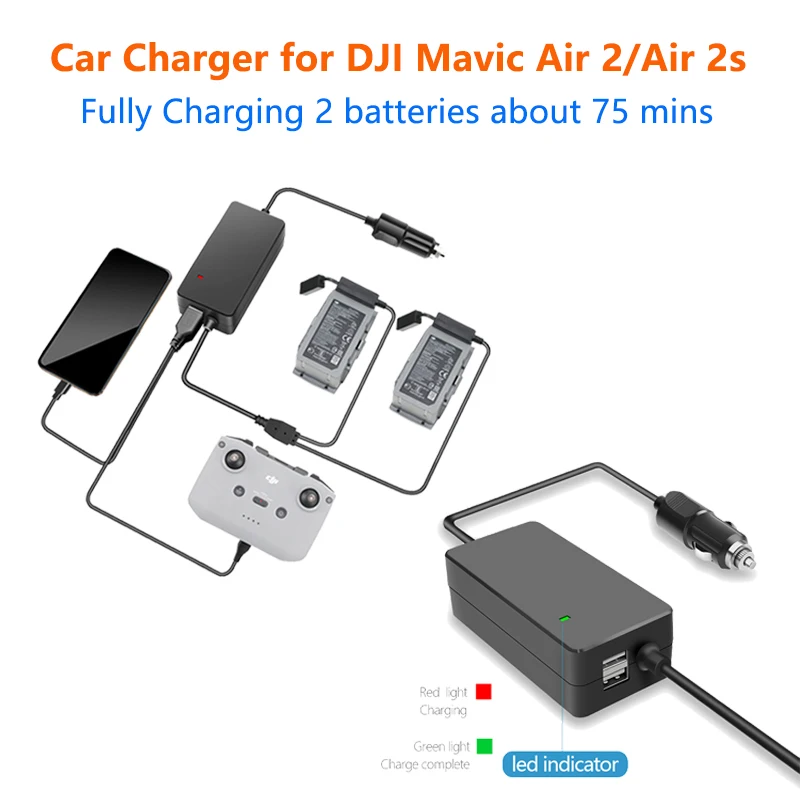 Battery Car Charger for DJI Mavic Air 2/2s Remote Control Charging Hub Manager USB Port Adapter for DJI Air 2s Drone Accessories