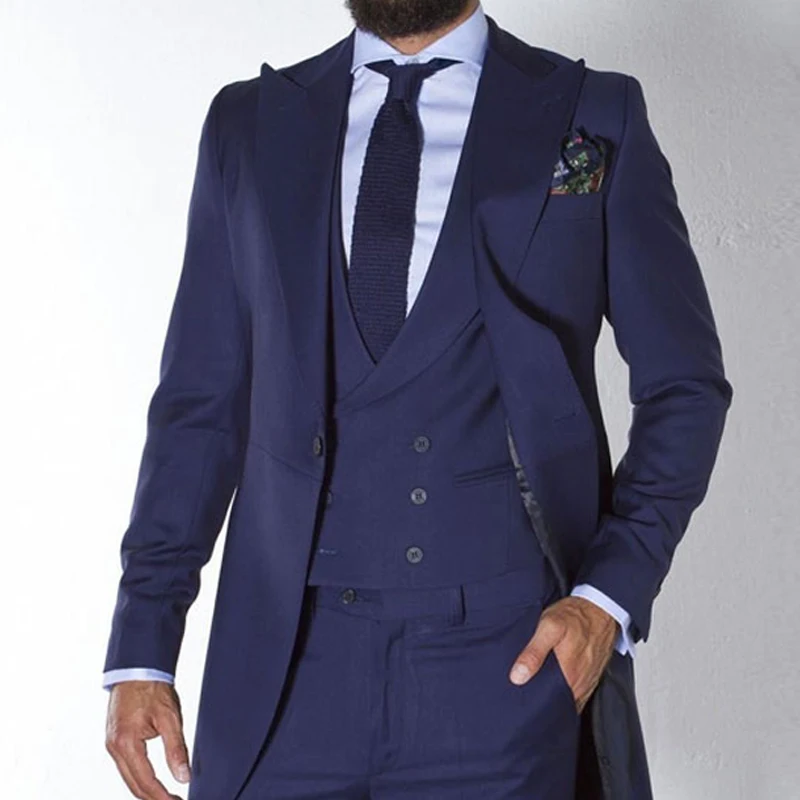 Navy Blue Tailcoat Suits for Men Wedding Custom Made Groom Tuxedos Long Male Fashion Blazer 3 Pieces  Groomsmen Costume 20231