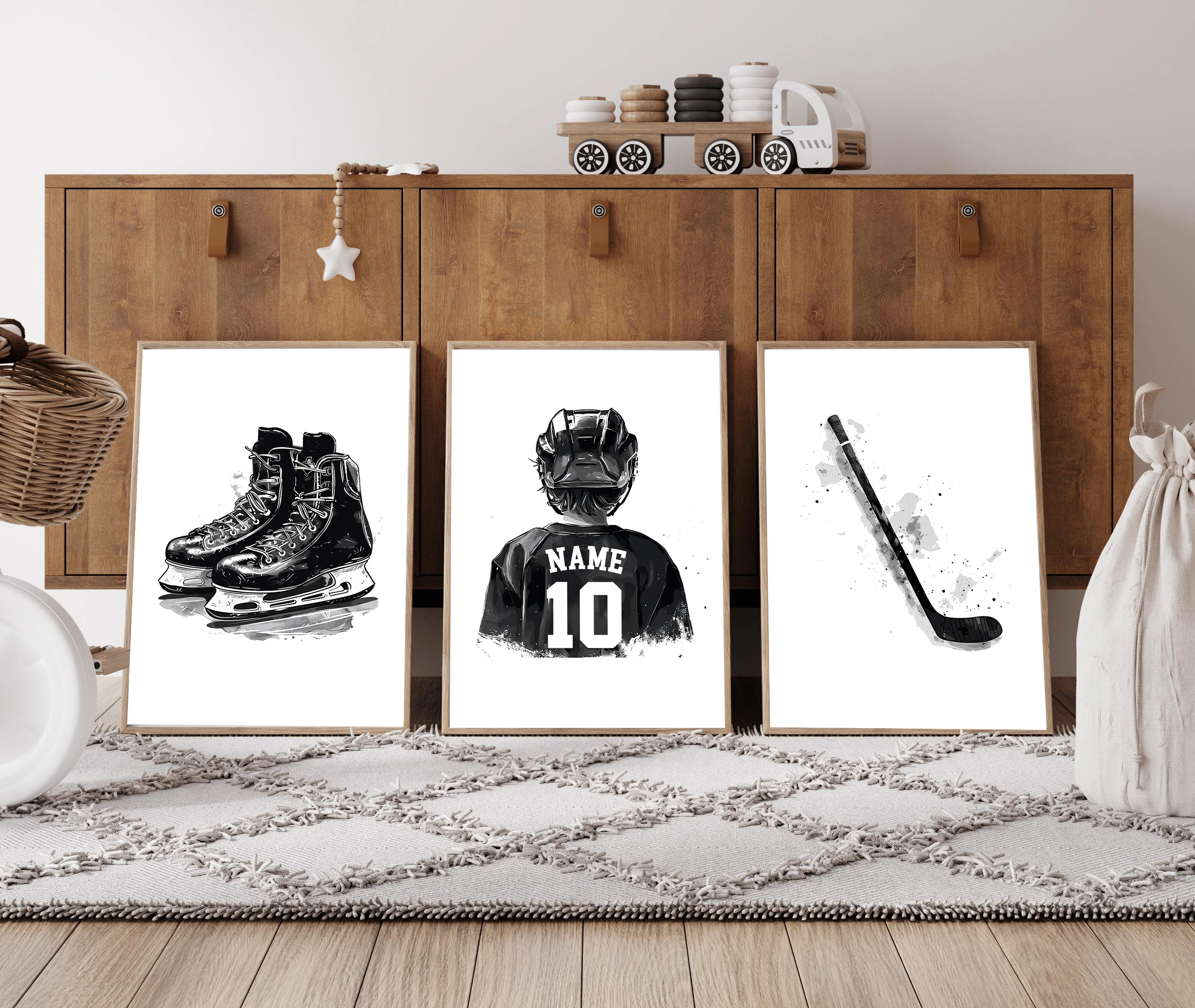 3pcs/set Custom Personalized Hockey Canvas Prints Customized Hockey Name Number Wall Art Posters for Modern Boy Room Home Decor
