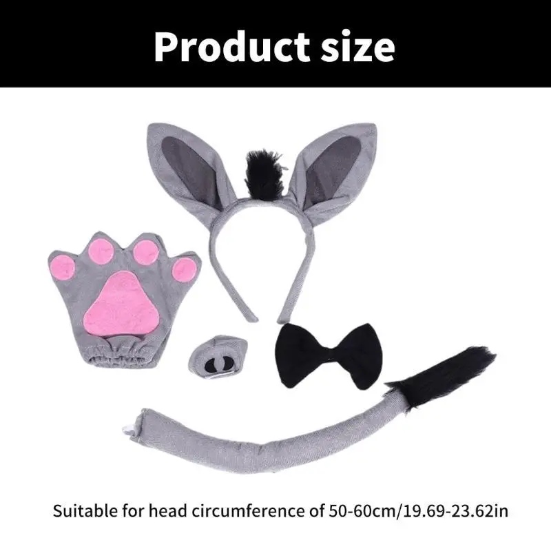 Disfraz Animal burro 39BB, incluye diadema, cola, pajarita, nariz, disfraz juego rol animales Halloween, para