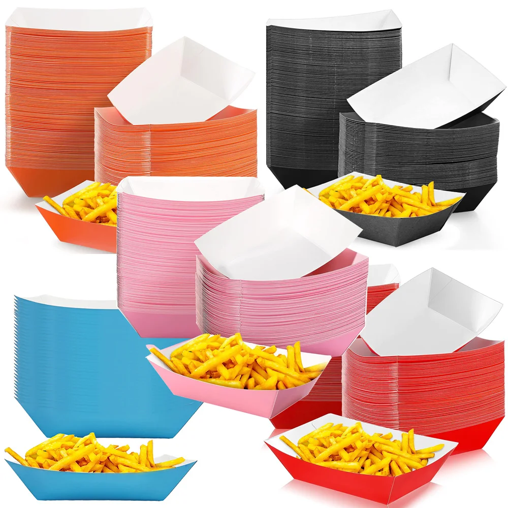 6/12/24pcs Colorful Paper Food Boat Trays Disposable Paper Boats Kraft Food Tray Paper Food Serving Tray Boats for Snack Popcorn