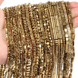 Natural Stone AAA+ Hematite Gold-Plated Color Retention Round Spacer Loose Beads for Jewelry Making DIY Bracelet Necklace 15''