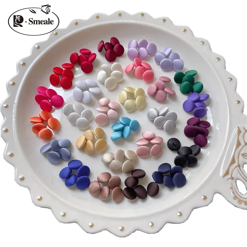 1Set (50PCS Buttons and 50 Buttonhole) Colorful Colors Satin Cloth Button Buttonhole Wedding Dress Back Handmade Diy Accessories