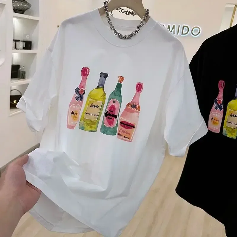 Japan South Korea Summer Printed Short-sleeved T-shirt Women's Summer New Ins Trendy Loose Meat Covering and Thin Oversized Top