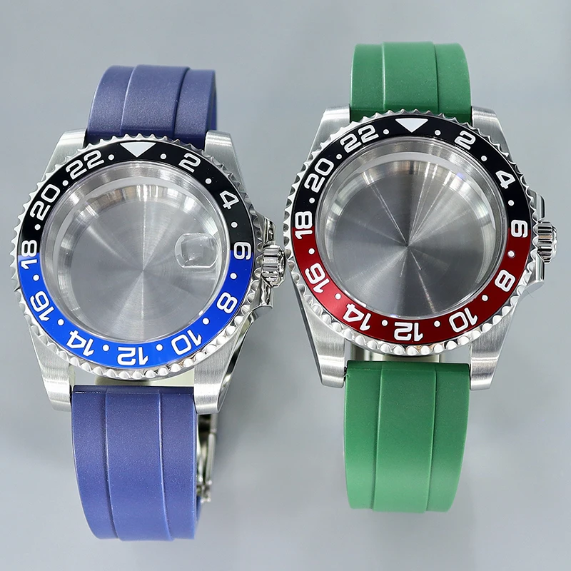 40mm Watch Case NH35 GMT Sapphire for NH35 NH36 NH34 4R 8215 DG 2813 3804 ETA2824 ST2130 Movement GMT-MASTER Cases Rubber Strap