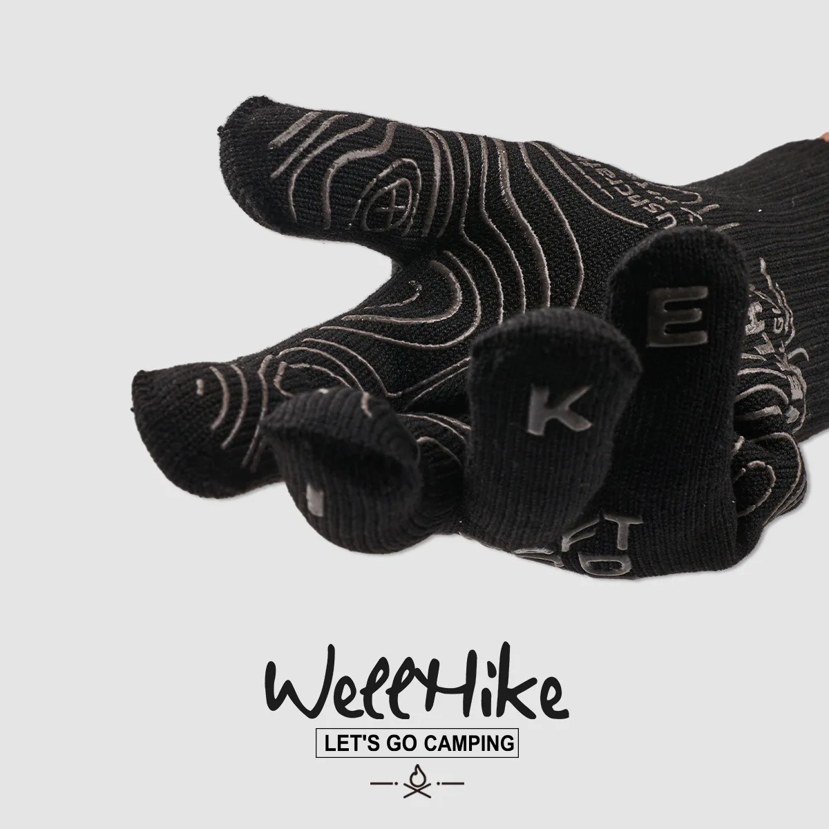 قفازات التخييم المقاومة للحرارة والمثبطة للهب، للشوي والخبز وقفازات الفرن المحبوكة المصنوعة من السيليكون للشواء، وقفازات المطبخ والشواء