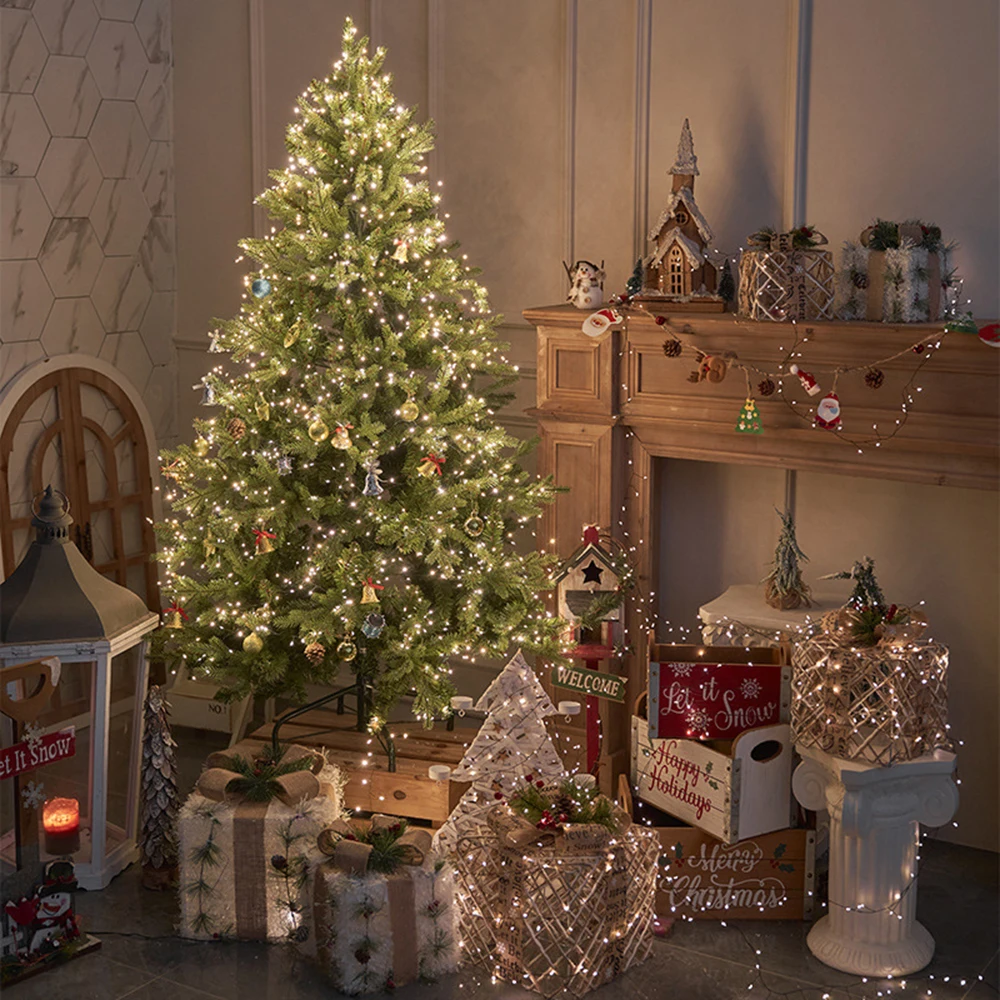 LED chaîne fée grappe lumières fil vert arbre de noël lumières guirlande extérieure nouvel an rue maison fête mariage décor lampes