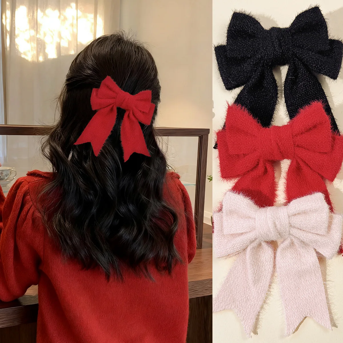 

24pcs Fur Bow Hair Clips 4.5 Inch Bowknot Barrettes for Women And Girls Side Clips Hairgrips Bulk Pack Headwear Hair Accessories
