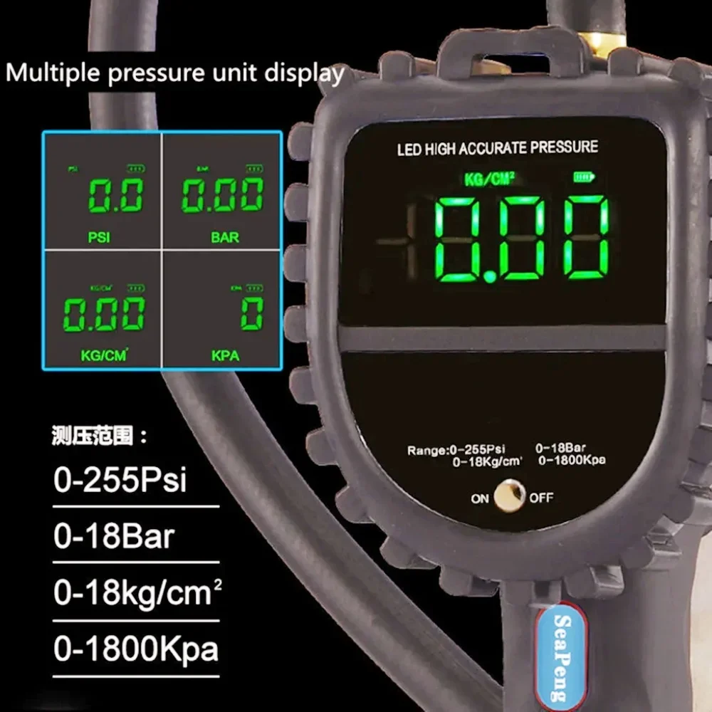 ปืนเติมลมยางรถยนต์แบบดิจิตอล ชาร์จไฟได้ด้วย Type-C พร้อมเกจวัดแรงดันลมยางในรถยนต์ เครื่องตรวจวัดแรงดันลมยาง เครื่องเติมลมเร็ว