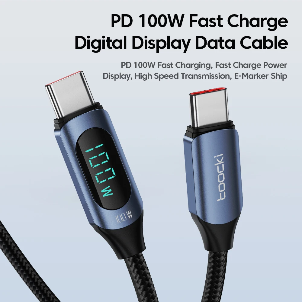 Toocki PD 100W Type C to Type C Cable 6A Fast Charging Data Cord For Xiaomi POCO f3 Realme Macbook iPad USB C Display Wire Cable