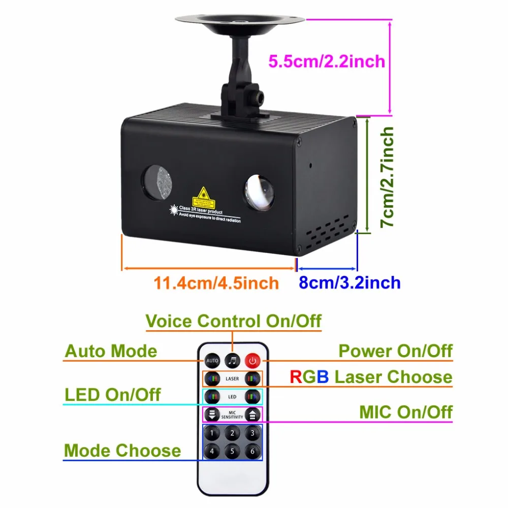 Mini Portable Remote Red Green Projector Laser Lights Mixed RGB LED Aurora Stage Lighting DJ Show Home Party Disco Wedding Lamp