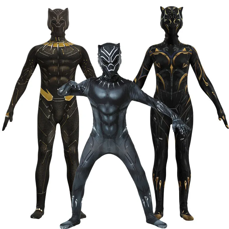 Black Pantheres Cosplay Superhero Tights Jumpsuits Movie Character Cosplays Justice Hero Mask Set Halloween Dress Up Costume