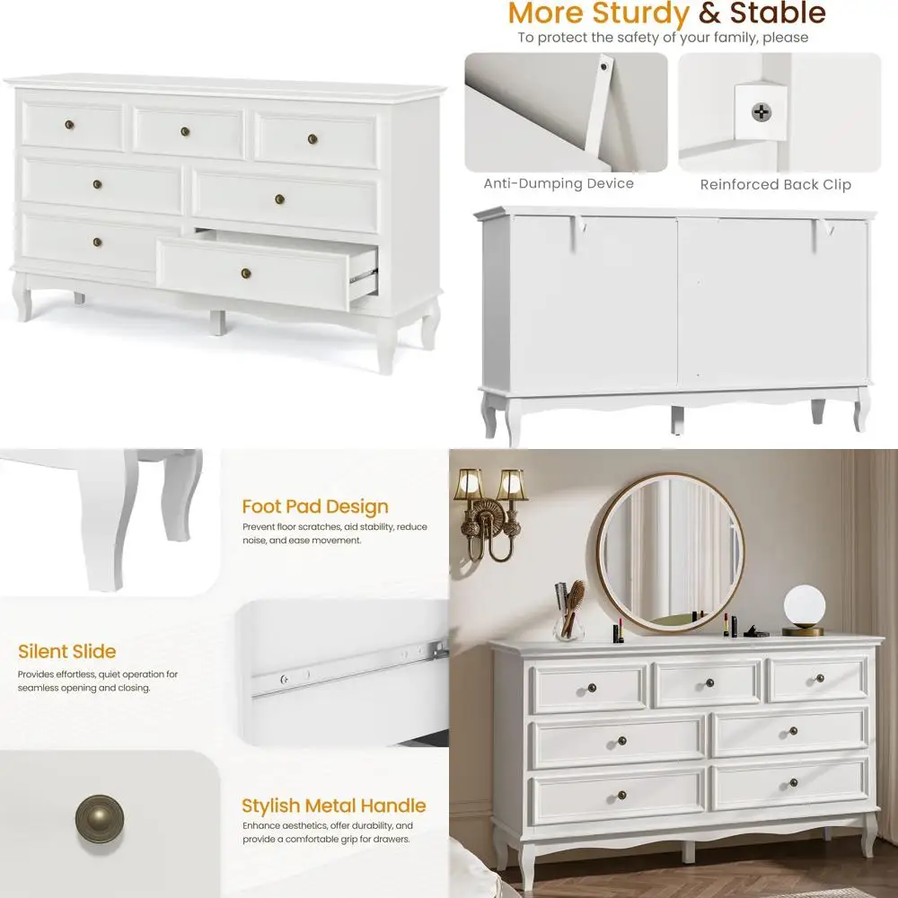 

Комод из массива дерева с 7 ящиками и окрашенной отделкой, шкаф для хранения вещей для спальни, гостиной и прихожей