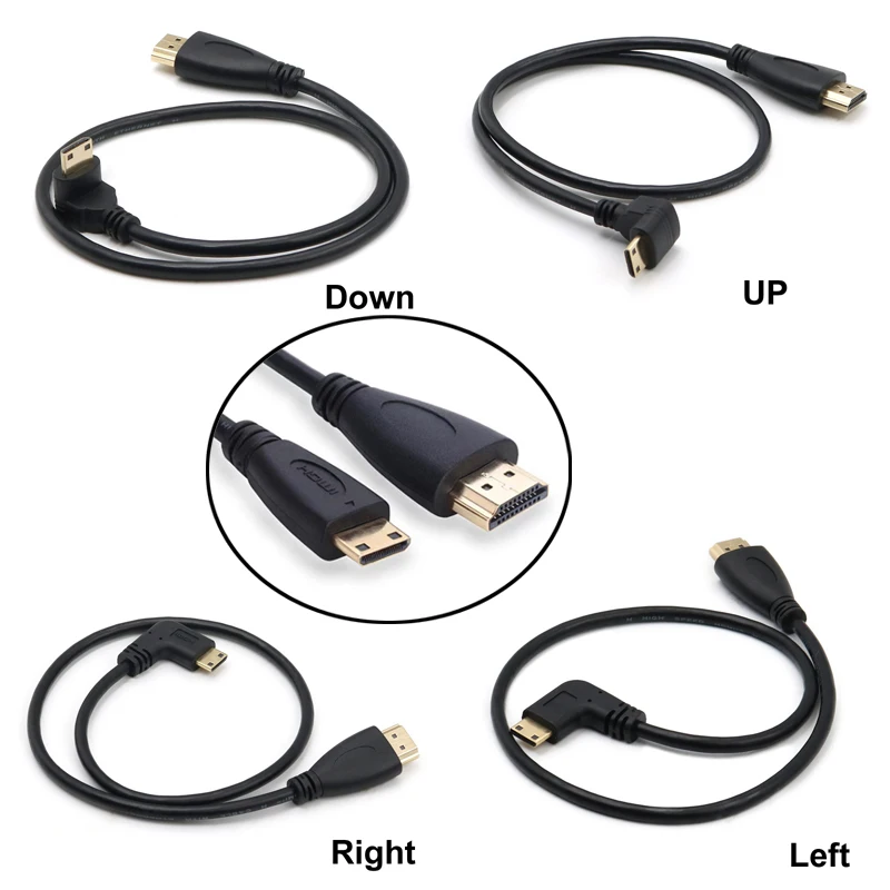 0.5M 90 Degree Up Down Right Left Angle Mini HDMI-compatible To HDTV Male Cable  minihdmi V1.4 For DSLR Video Camera LCD Monitor