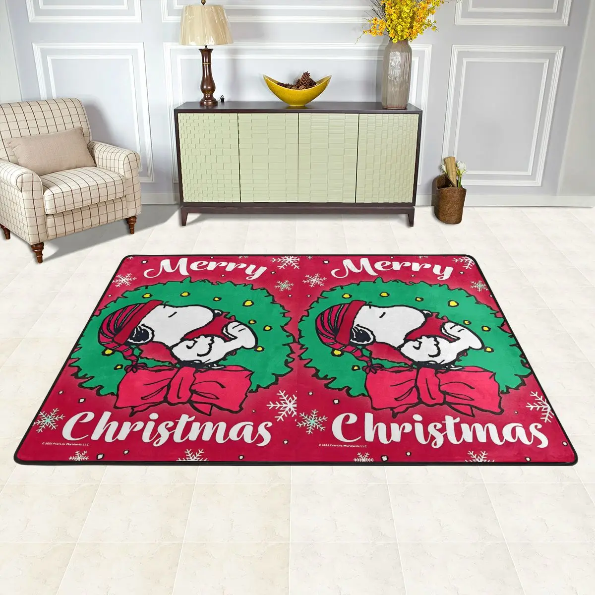 S-snoopy Carpet Christmas Protective Floor Carpets For Living Room Kitchen Bedroom Home Decor Velvet Anti-Slip Floor Mat Rug