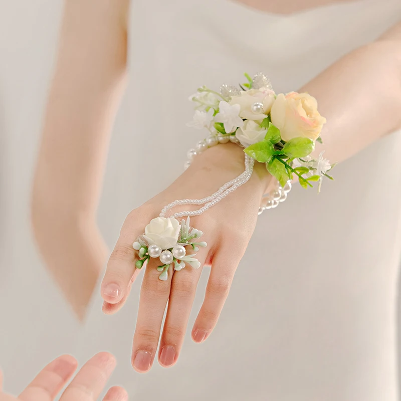 Kunstbloem Parel Hand Pols Bloem Corsage Bruidsmeisje Bruiloftsfeest Armband Decor Romantische Accessoires