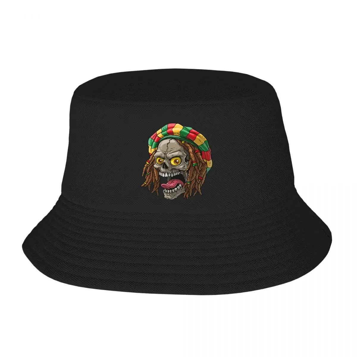 

Custom Fashion Jamaica Rasta Skull Bucket Hat for Men Women Print Jamaican Summer Travel Beach Outdoor Fishing Cap