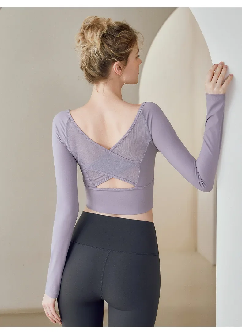 Atmungsaktives Mesh-Langarmshirt für Damen, Yoga-Fitness-Oberteil mit schönem Rückendesign, schnelltrocknend, ideal für Yoga-Shirts – Detail 15