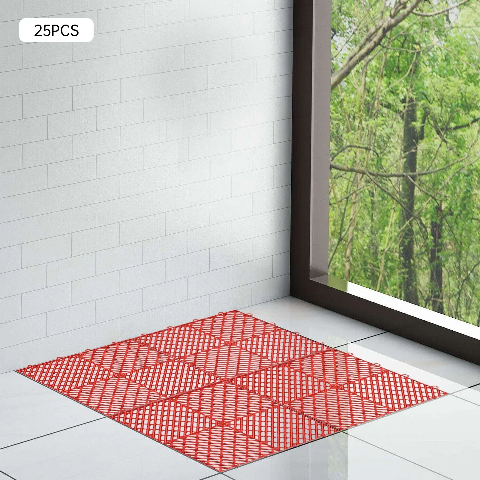 25 piastrelle rosse ad incastro, accessori per pavimenti di drenaggio 12x12x0,5 pollici con cuscinetto ad alto carico, pavimento antiscivolo per piscina doccia