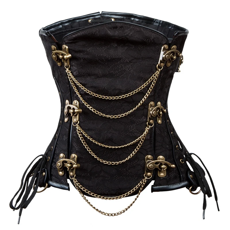 Braunes Steampunk-Unterbrustkorsett mit Stahlstäben, Taillentrainer für Damen, Shapewear, Bustiers und Korsetts, Gothic-Kleidung, Vintage-Korsett – Detail 8