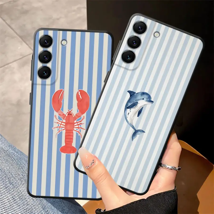 Casing Hewan Laut untuk Samsung Galaxy A40 A16 A20 A13 A50 A30 A15 A04 A06 A10 A12 A03 A05 A70 Sampul Ponsel Hitam Lembut