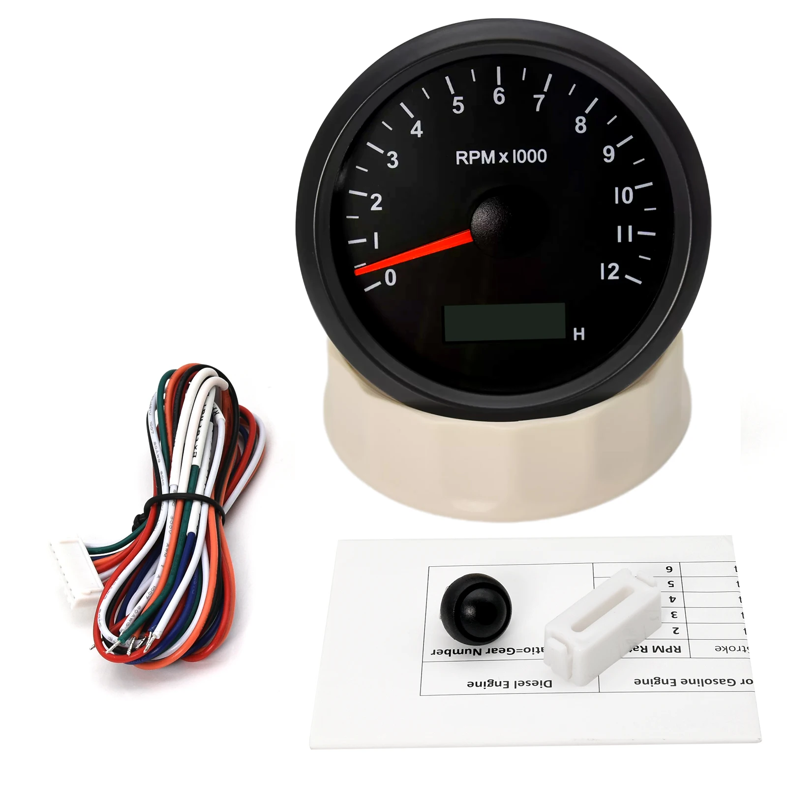0-12000RPM Waterproof 85mm RPM Tachometer Gauge 12000rpm Gauge with Hourmeter  with Backlight for Car Motorcycle Boat 12V/24V