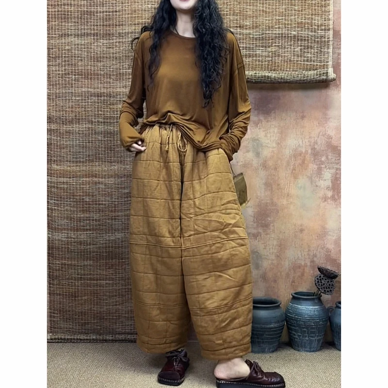 

25 New Autumn/winter Arts Style Women Warm Thickened Ankle-length Pants Casual Loose Cotton Linen Elastic Waist Harem Pants S214